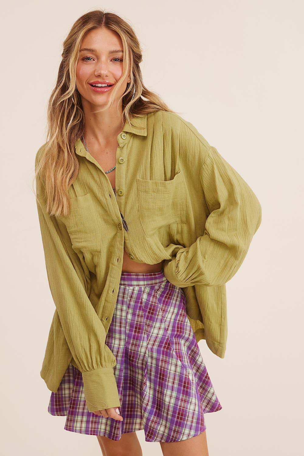 Women's Long Sleeve - Gauze Button-Down Shirt - - Cultured Cloths Apparel