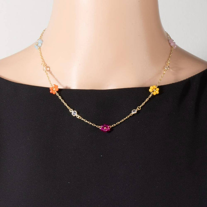 Accessories, Necklaces - Beaded Flower Station Charms Beaded Necklace - - Cultured Cloths Apparel
