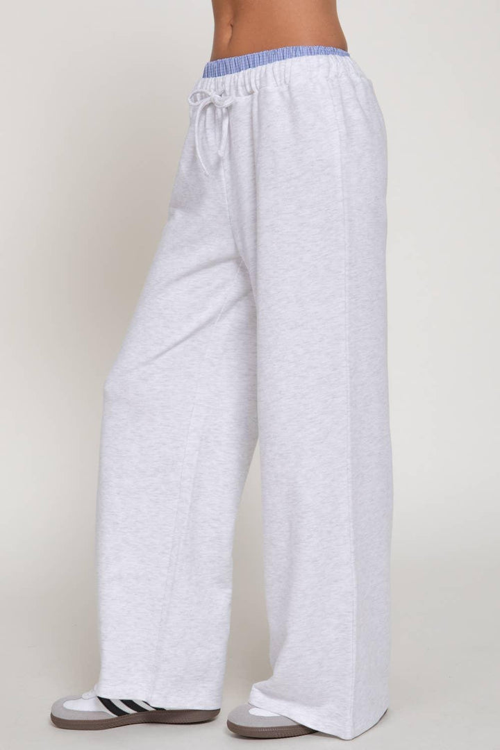Elastic Waist Long Pants with Contrasting Check Panel