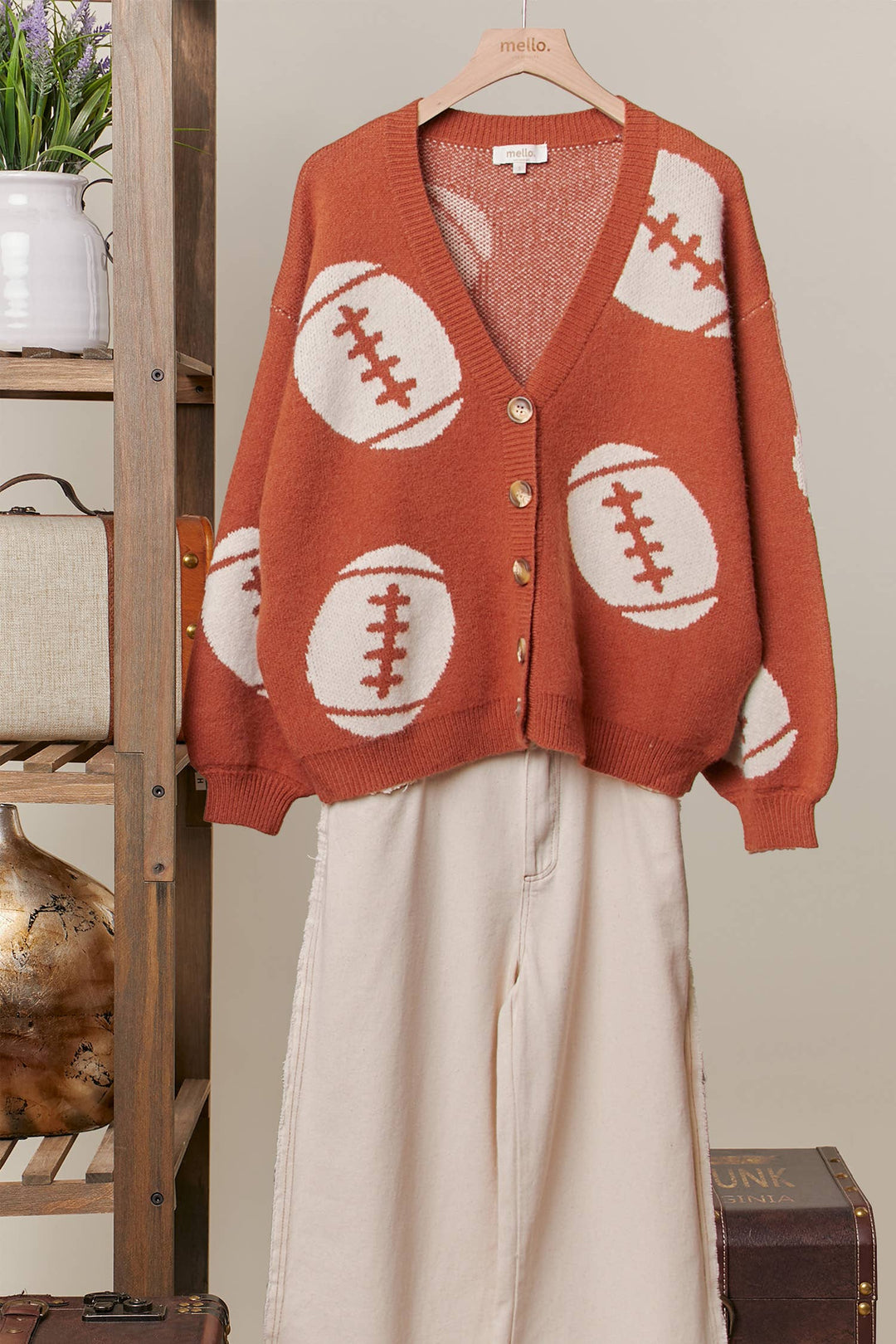 Cardigans - Football Button V Neck Knit Cardigans - - Cultured Cloths Apparel
