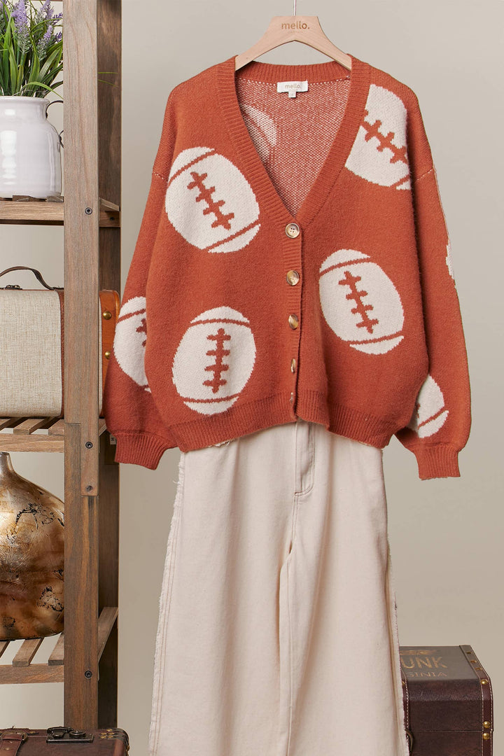 Cardigans - Football Button V Neck Knit Cardigans - - Cultured Cloths Apparel