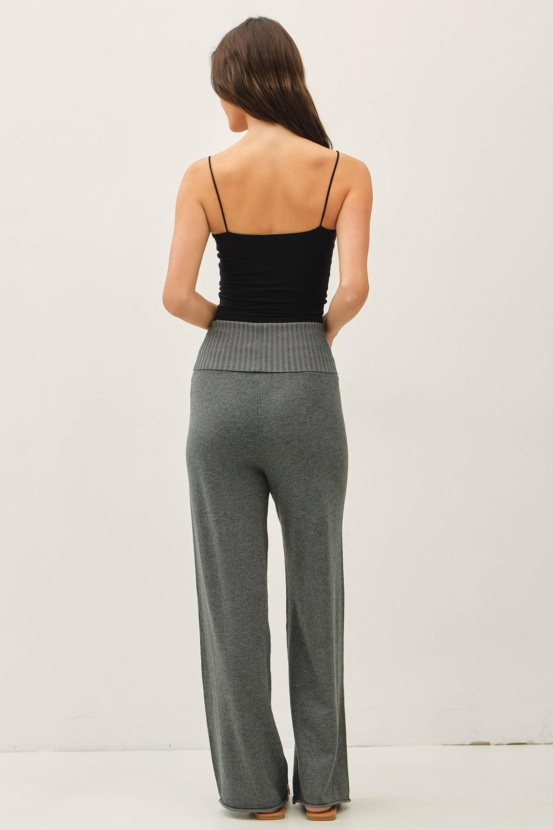 FINE KNIT FOLD OVER RIBBED WAIST SWEATER PANTS