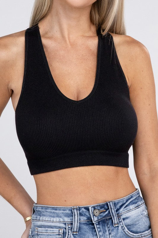 Athleisure - Ribbed Cropped Racerback Tank Top - BLACK - Cultured Cloths Apparel