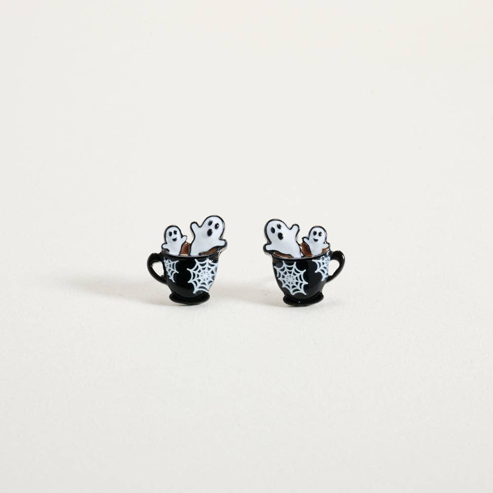 0.5 Inch Halloween Ghost Coffee Cup Web Earrings