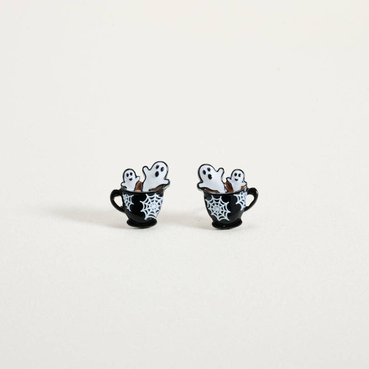 0.5 Inch Halloween Ghost Coffee Cup Web Earrings