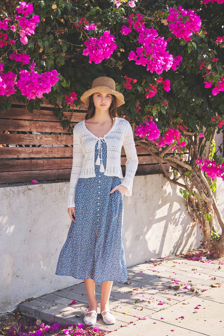 VITAGE DITSY PRINT RUFFLEED MIDI DRESS