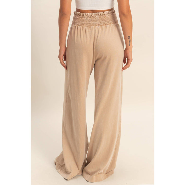 Mineral Washed Wide-Leg Smocked Waist Pants