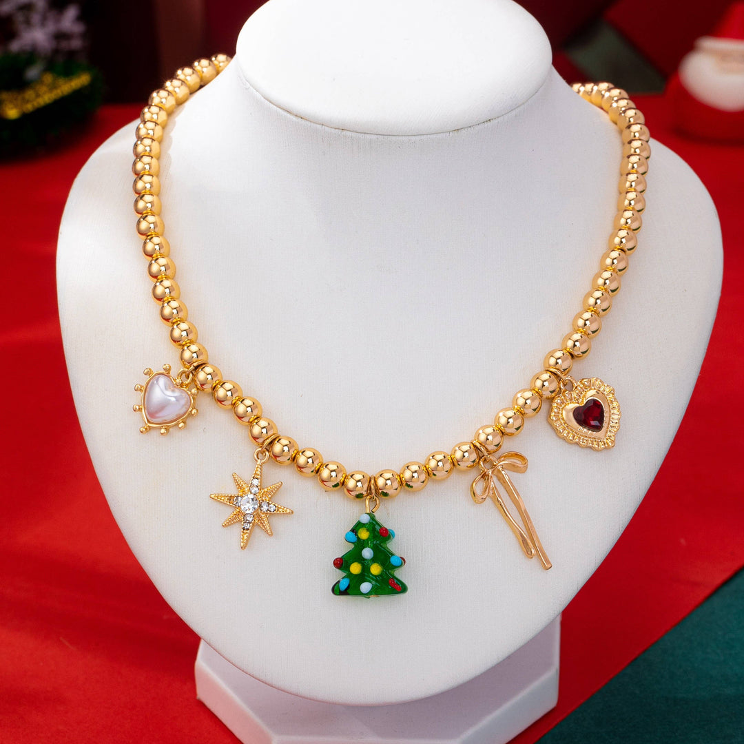 Accessories, Necklaces - Beaded Christmas Tree Holiday Charm Necklace | 80N93330 - - Cultured Cloths Apparel
