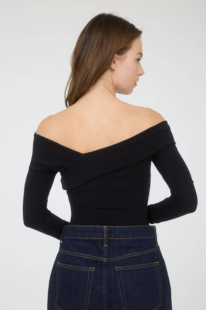 Women's Long Sleeve - OFF SHOULDER WRAP DETAIL LONG SLEEVE KNIT TOP - - Cultured Cloths Apparel