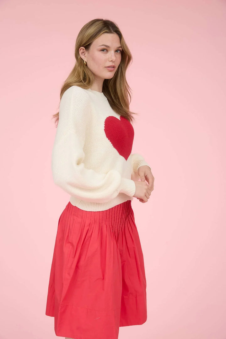 HEART JACQUARD CREW NECK KNIT PULLOVER SWEATER