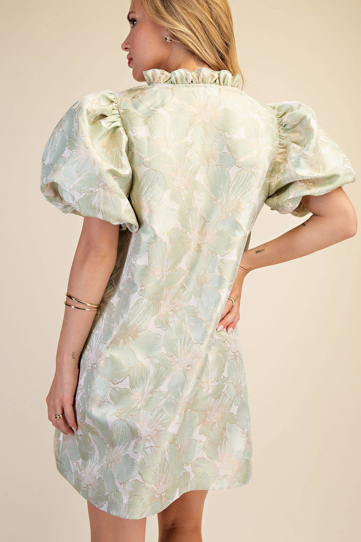 Ruffle V-Neck Puff Sleeve Mini Dress - Spring / Summer