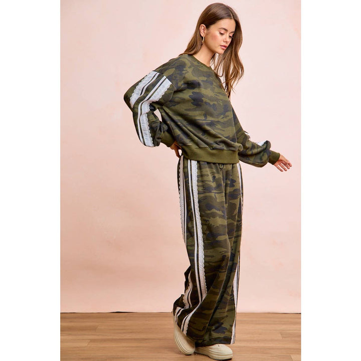 Pants - CAMOUFLAGE FRENCH TERRY LACE CONTRAST SWEATPANTS - - Cultured Cloths Apparel
