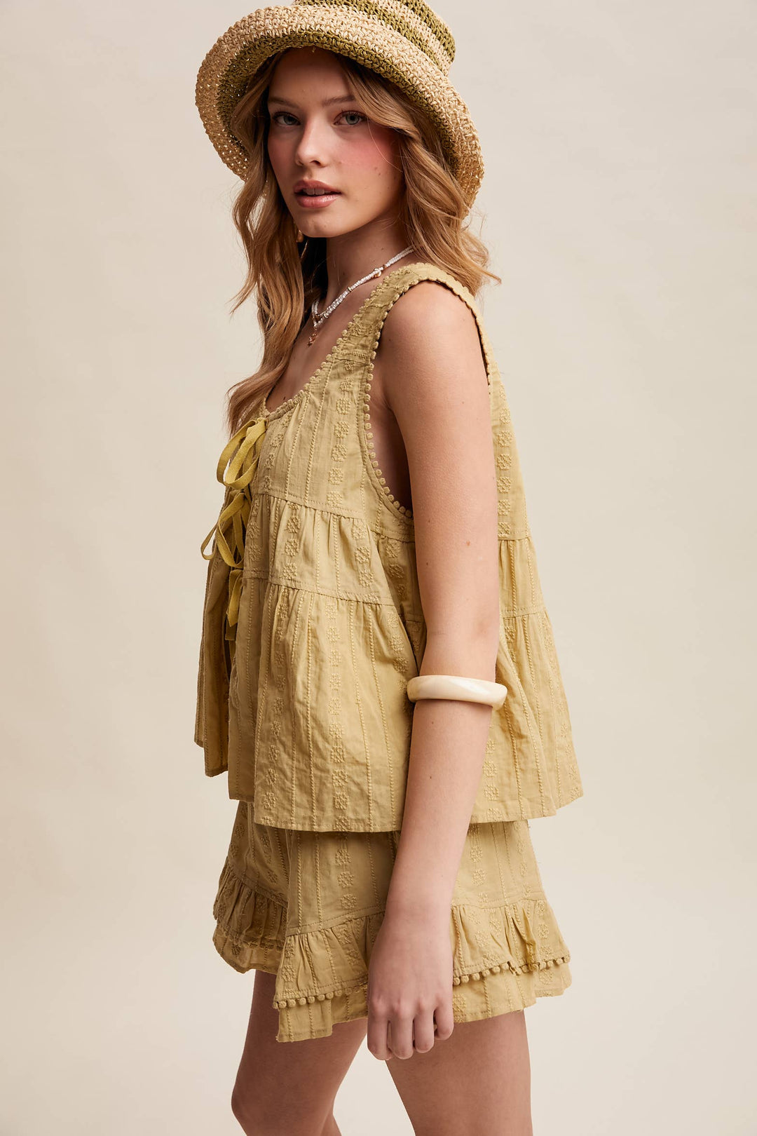 Embroidered Tiered Ruffle Set