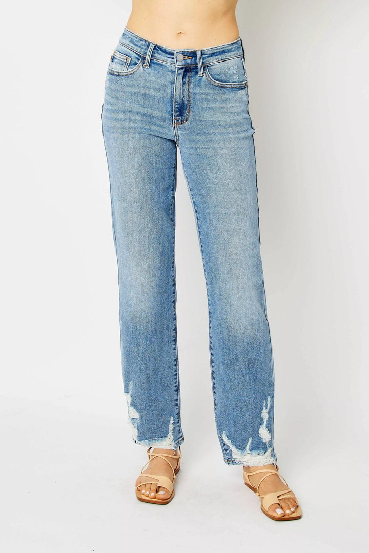 Denim - Judy Blue Full Size High Waist Straight Jeans with Heavy Destroy - MD - Cultured Cloths Apparel