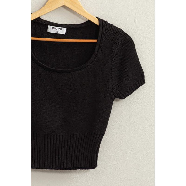 Women's Short Sleeve - Trendiest Babe Short Sleeve Sweater Top - Black - Cultured Cloths Apparel