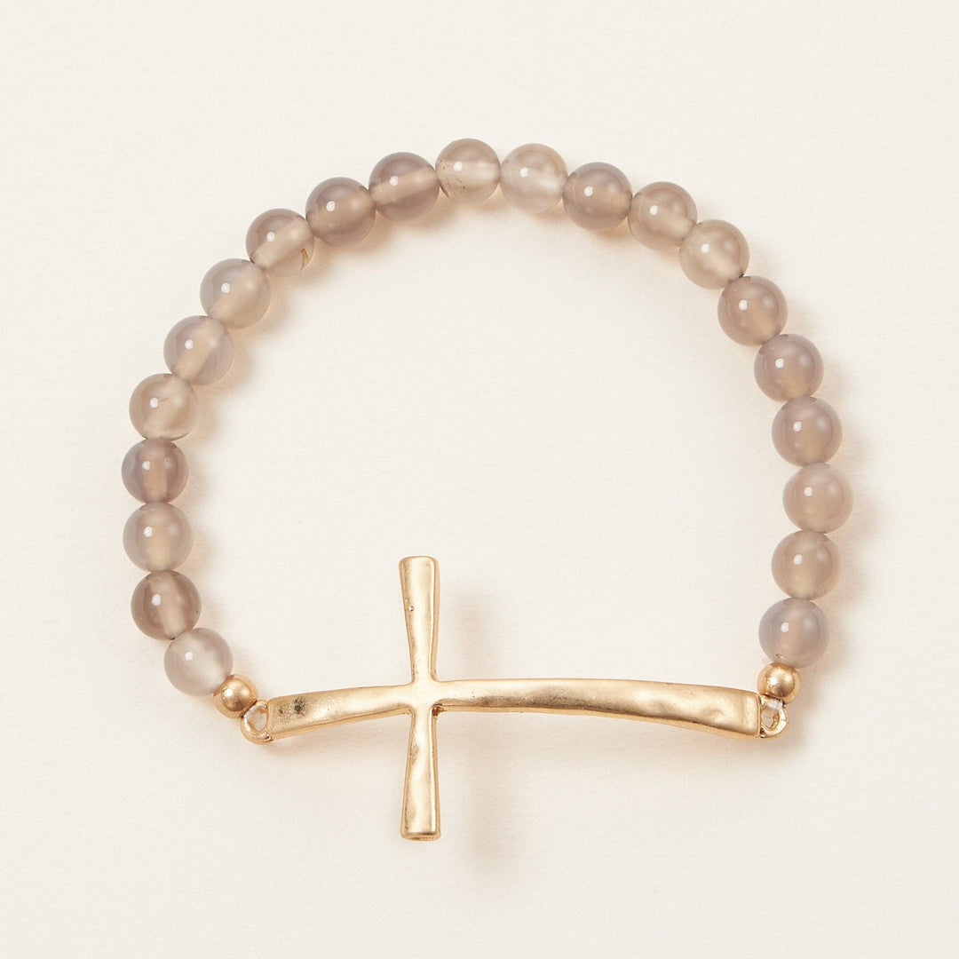 Accessories, Bracelets - Natural Stone Cross Stretch Bracelet - - Cultured Cloths Apparel