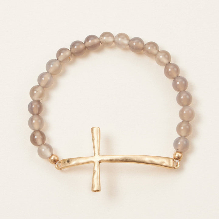 Accessories, Bracelets - Natural Stone Cross Stretch Bracelet - - Cultured Cloths Apparel