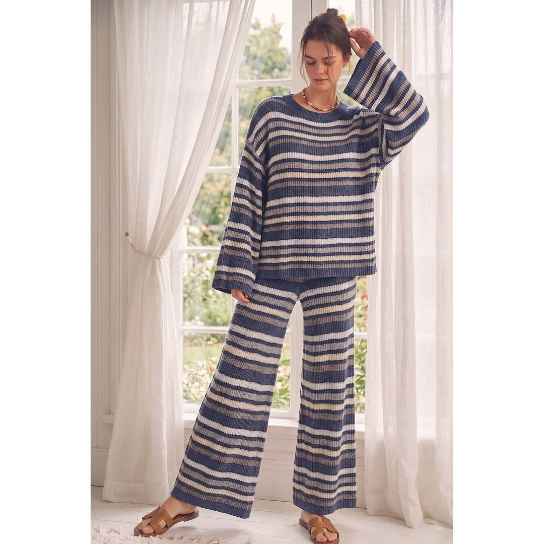 Retro Mocha Stripe Knit Lounge Set