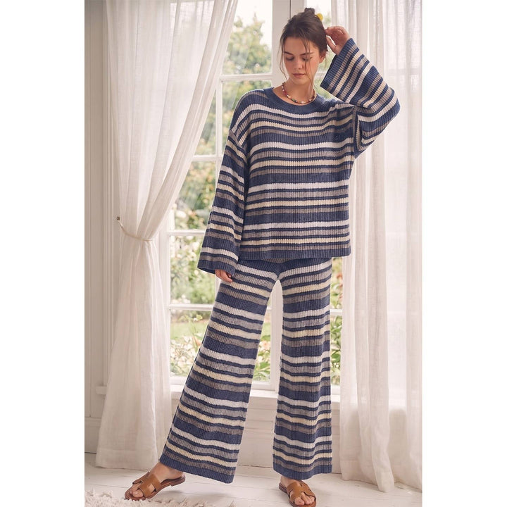 Retro Mocha Stripe Knit Lounge Set