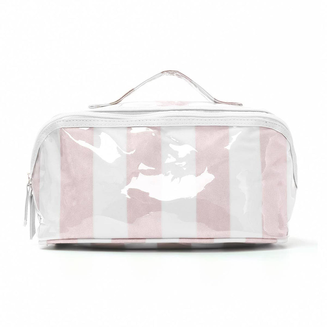 CHECKER STRIPED  OPEN FLAT COSMETIC MAKEUP POUCH