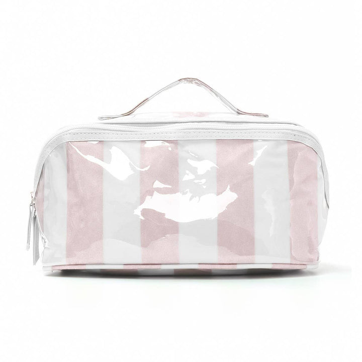 CHECKER STRIPED  OPEN FLAT COSMETIC MAKEUP POUCH