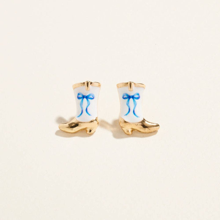 Western Enamel Cowgirl Boot Pattern Post Earrings