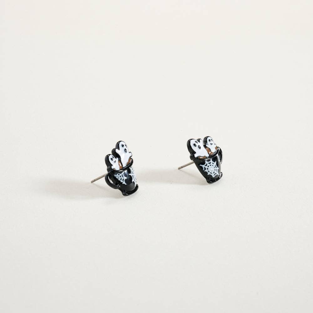 0.5 Inch Halloween Ghost Coffee Cup Web Earrings