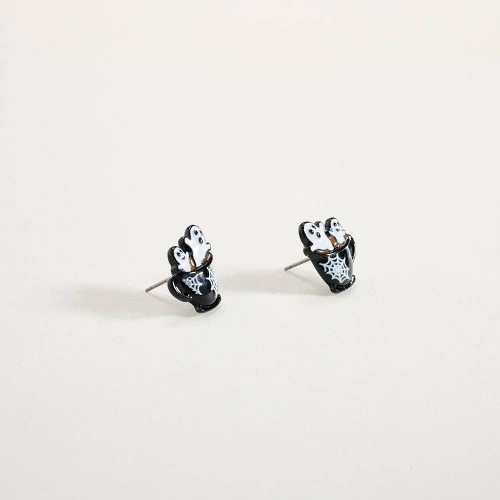 0.5 Inch Halloween Ghost Coffee Cup Web Earrings