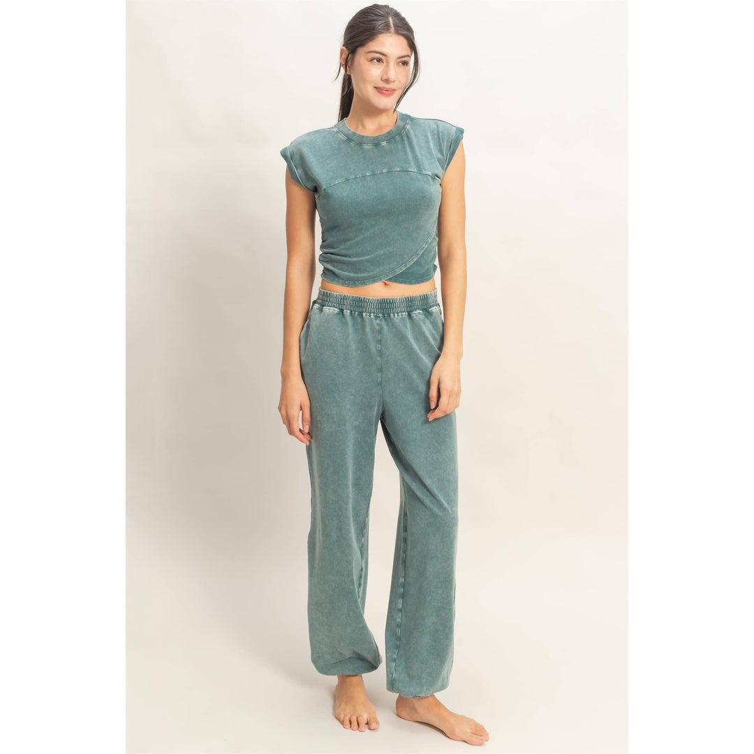 Athleisure - Rolled Sleeve Wrap-Front Crop Top And Jogger Set - - Cultured Cloths Apparel