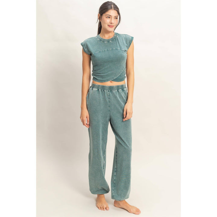 Athleisure - Rolled Sleeve Wrap-Front Crop Top And Jogger Set - - Cultured Cloths Apparel