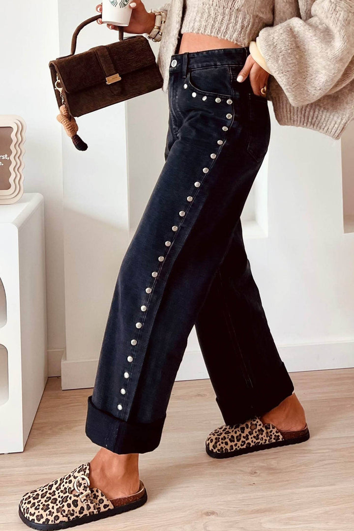 66 Fall 2026 High Waisted Studded Wide Leg Jeans