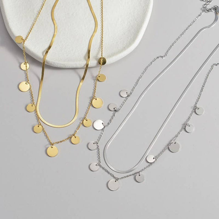 Accessories, Necklaces - STAINLESS STEEL TARNISH FREE DISC LAYER NECKLACE | 40NK349 - - Cultured Cloths Apparel