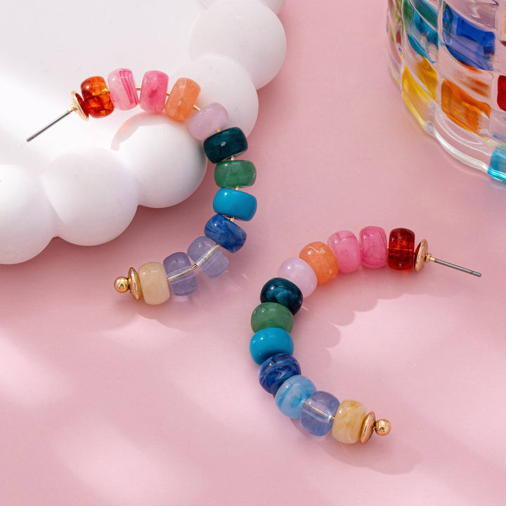 Accessories, Earrings - Rainbow Beaded Hoop Earrings | 80E61634 - - Cultured Cloths Apparel