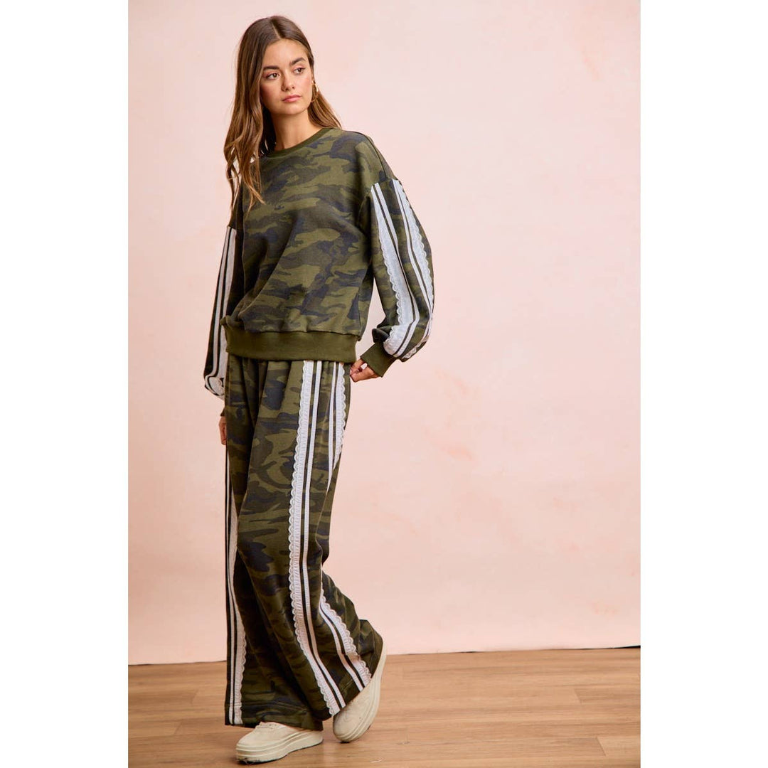 Pants - CAMOUFLAGE FRENCH TERRY LACE CONTRAST SWEATPANTS - - Cultured Cloths Apparel