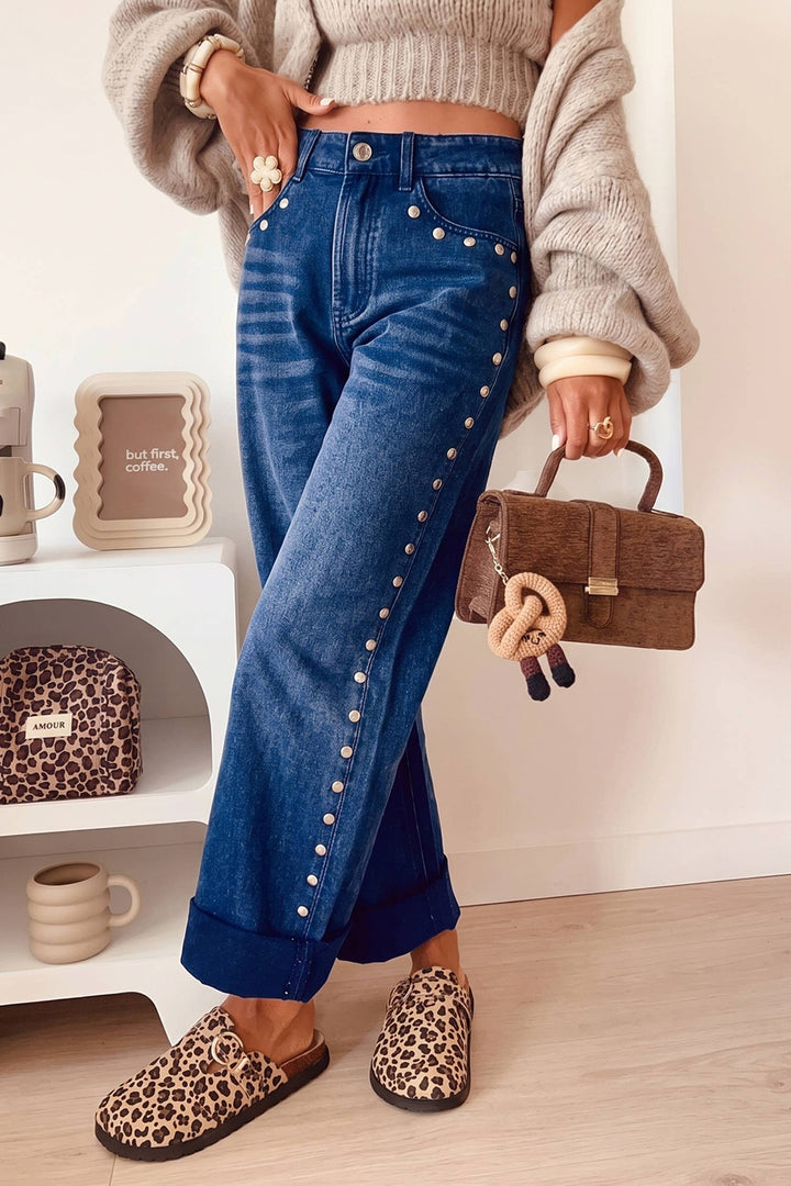 66 Fall 2026 High Waisted Studded Wide Leg Jeans