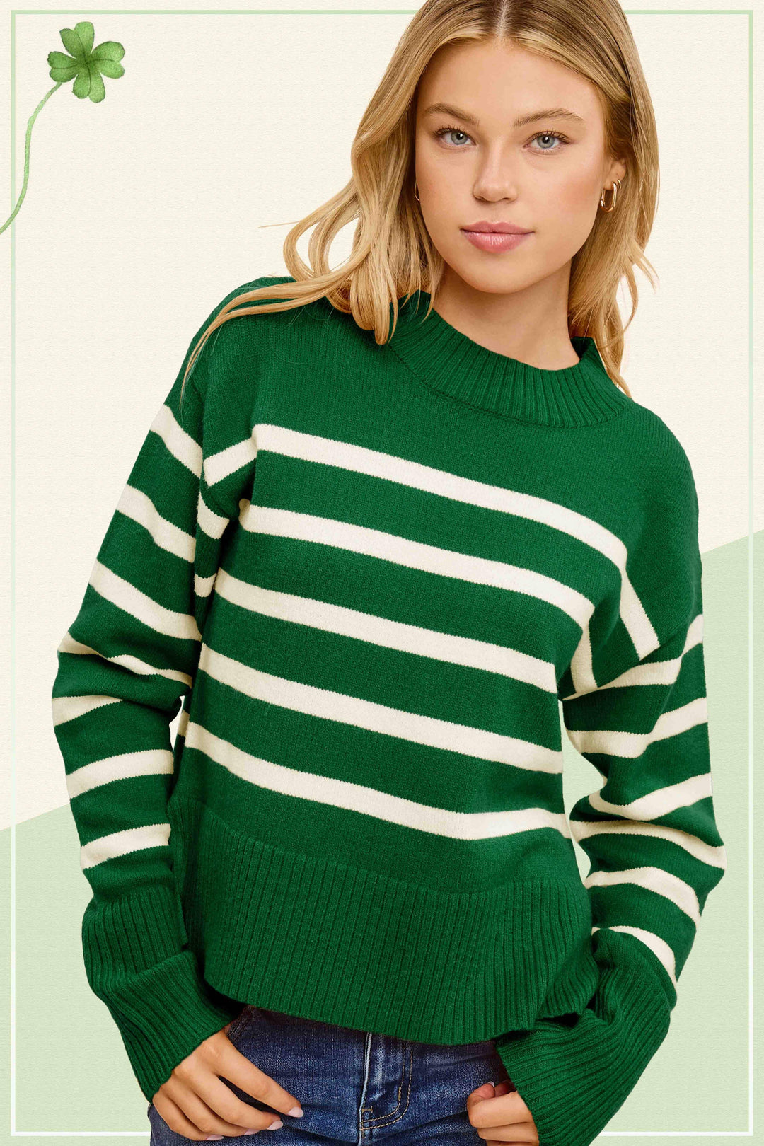 Striped Mock Neck Dolman Sleeve Loose Fit Sweater