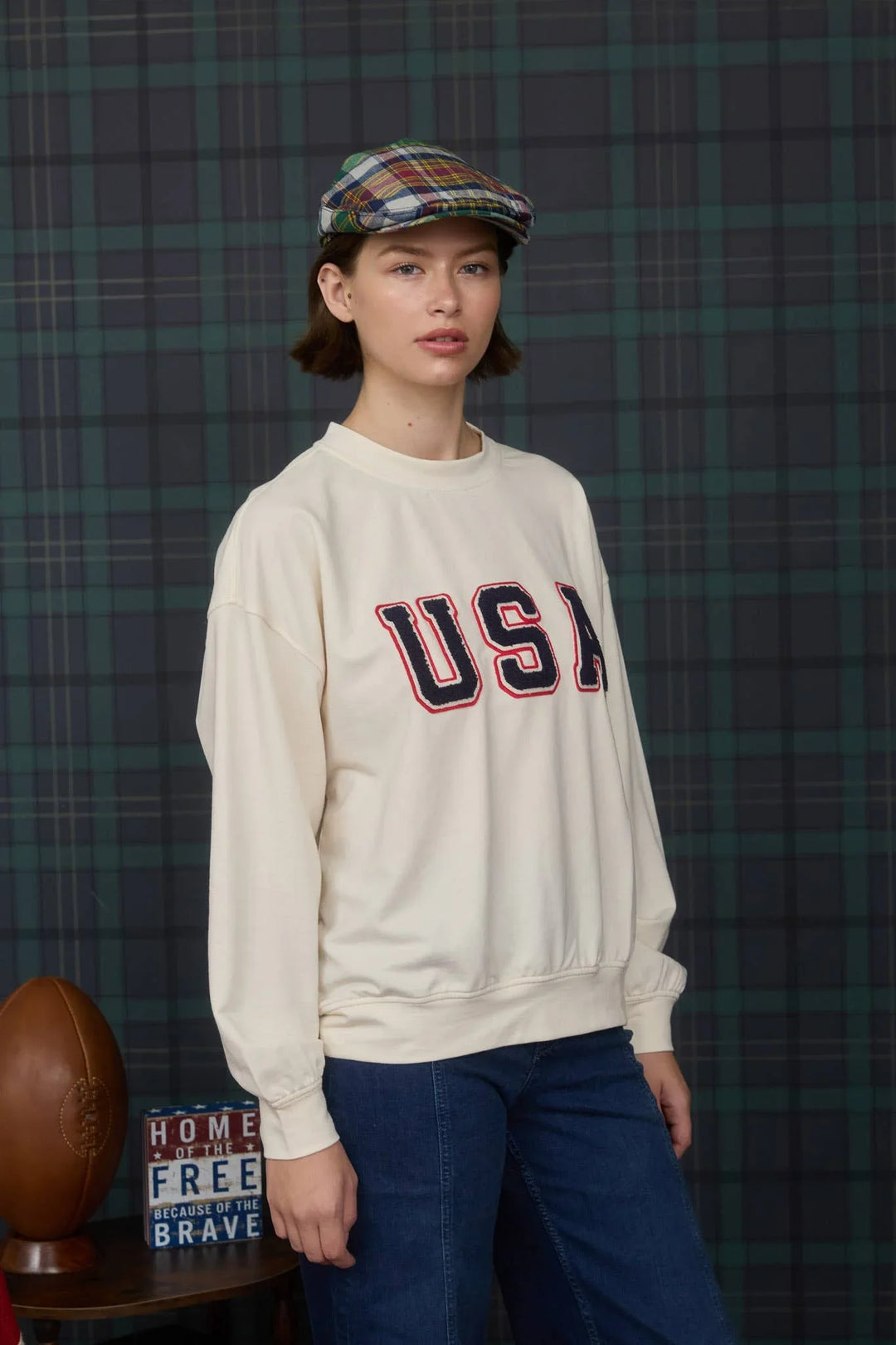 Women's Long Sleeve - USA VARSITY LETTER LONG SLEEVE KNIT TOP - - Cultured Cloths Apparel