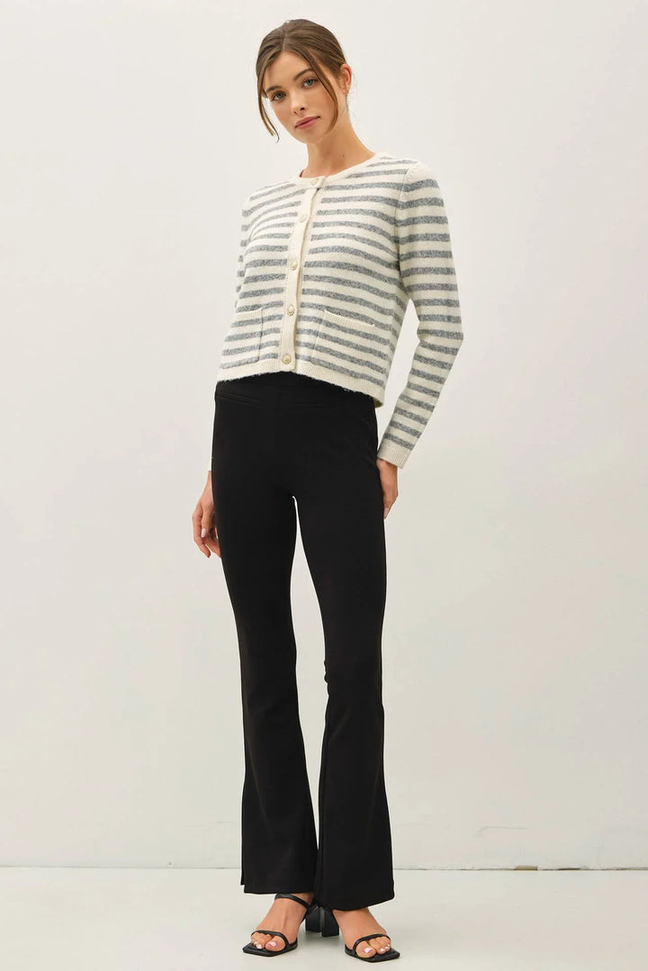 STRIPED WOOL BLEND BUTTON UP CARDIGAN