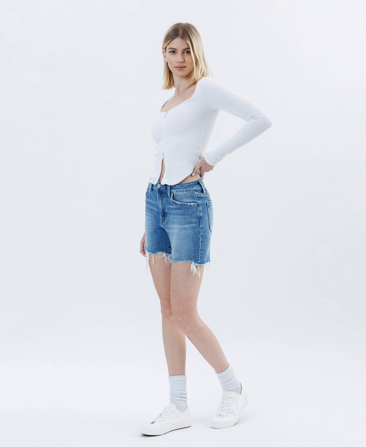 - HIGH RISE RAW HEM BOYFRIEND SHORTS T6753 - - Cultured Cloths Apparel