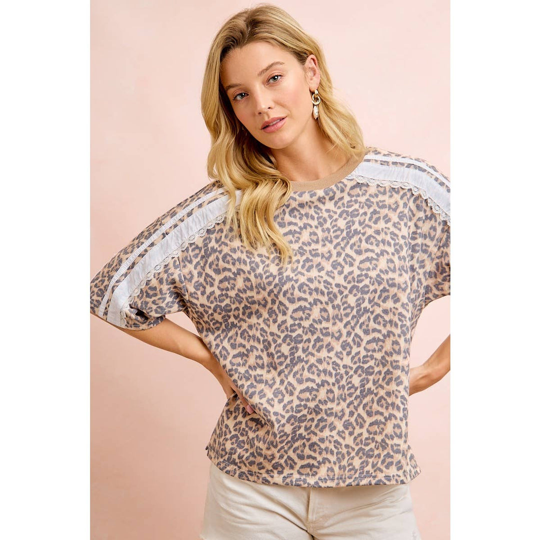 Women's Short Sleeve - LEOPARD TERRY SIDE DETAIL SHORT SLEEVES TOP - - Cultured Cloths Apparel