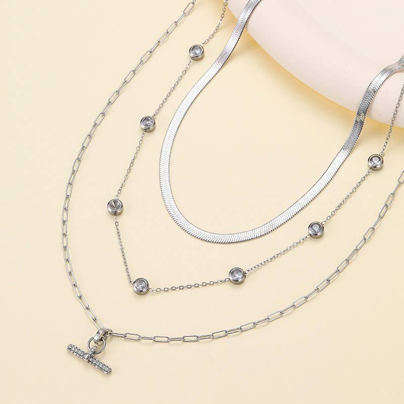 Accessories, Necklaces - STAINLESS STEEL TARNISH FREE LAYERED NECKLACE SET |40NK9725 - - Cultured Cloths Apparel