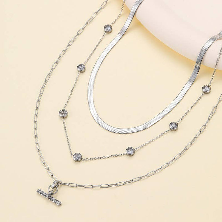 Accessories, Necklaces - STAINLESS STEEL TARNISH FREE LAYERED NECKLACE SET |40NK9725 - - Cultured Cloths Apparel