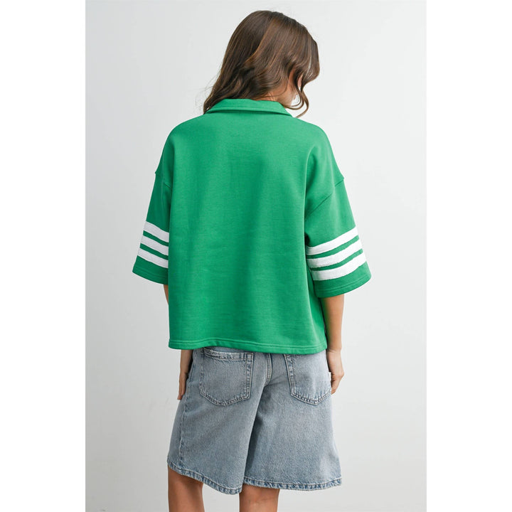 Women's Short Sleeve - Striped Sleeve Quarter-Zip Pullover - - Cultured Cloths Apparel