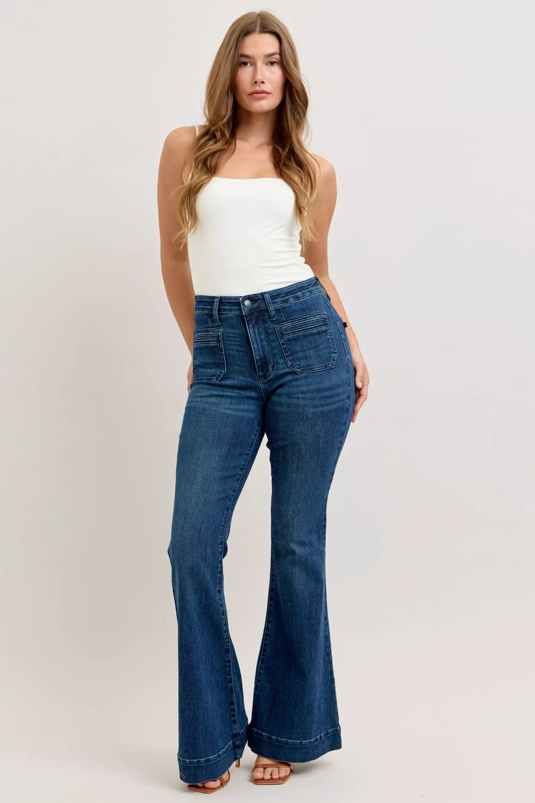 Denim - Judy Blue High-Waisted Flare Jeans with Front Pockets - - Cultured Cloths Apparel