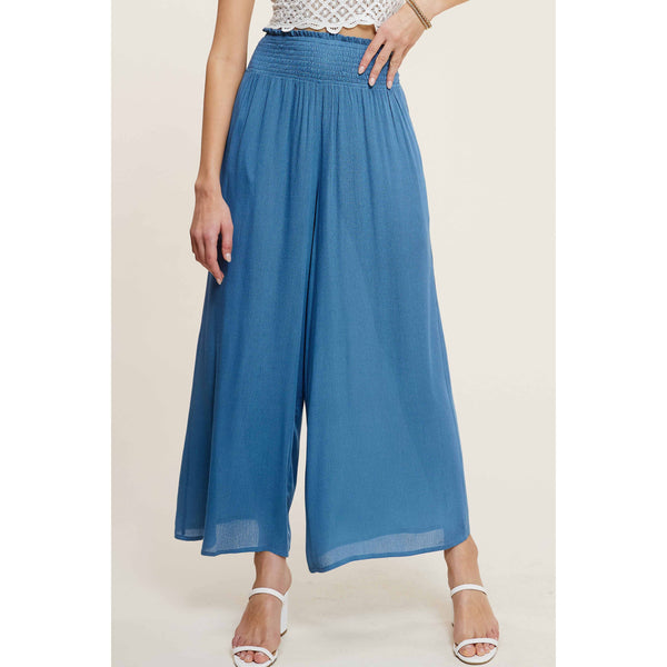 bottoms - Wide Leg Smocked Waist Spring Summer Pants - Blue Bird - Cultured Cloths Apparel