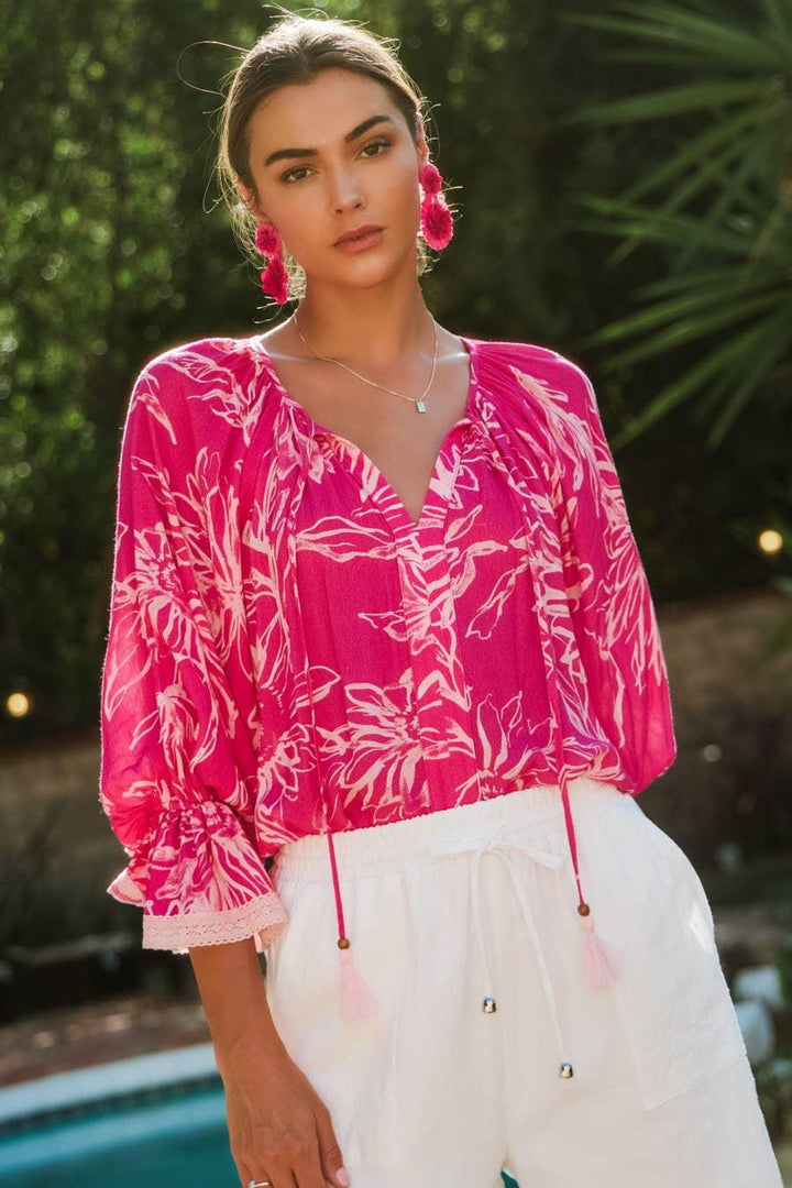 Women's 3/4 Sleeve - Floral Printed Blouse - - Cultured Cloths Apparel