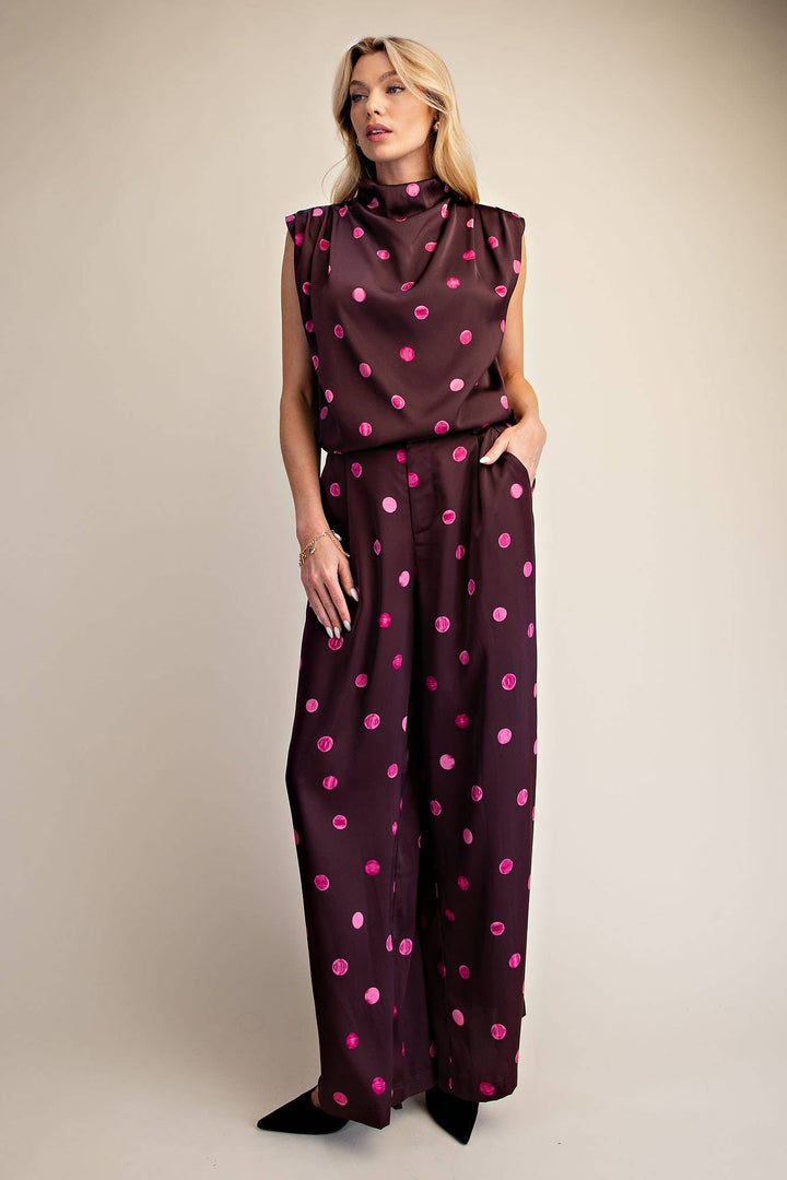Tailored Wide Polka Dot High Waist Pants
