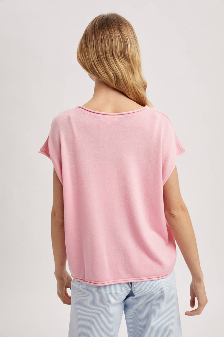 Women's Short Sleeve - ROLLED HEM KNIT SWEATER - - Cultured Cloths Apparel