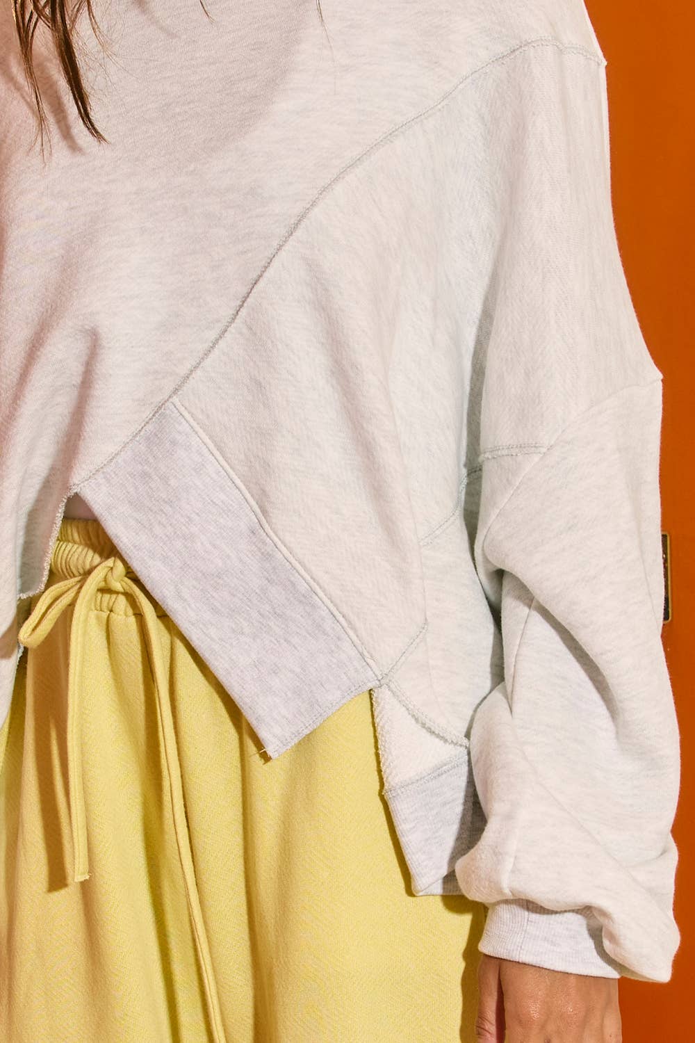 Women's Long Sleeve - Asymmetric Hem Solid Terry Sweatshirt Top - - Cultured Cloths Apparel