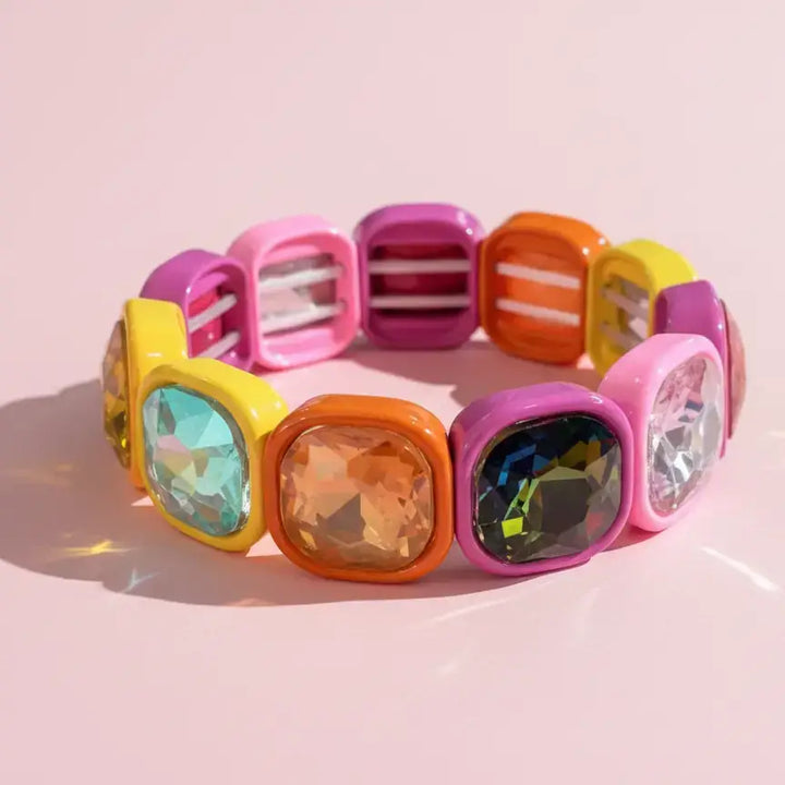 Accessories, Bracelets - Enamel Stretch Bracelet - Rounded Gems - Elise - Asst Colors - Multi-Colored - Cultured Cloths Apparel
